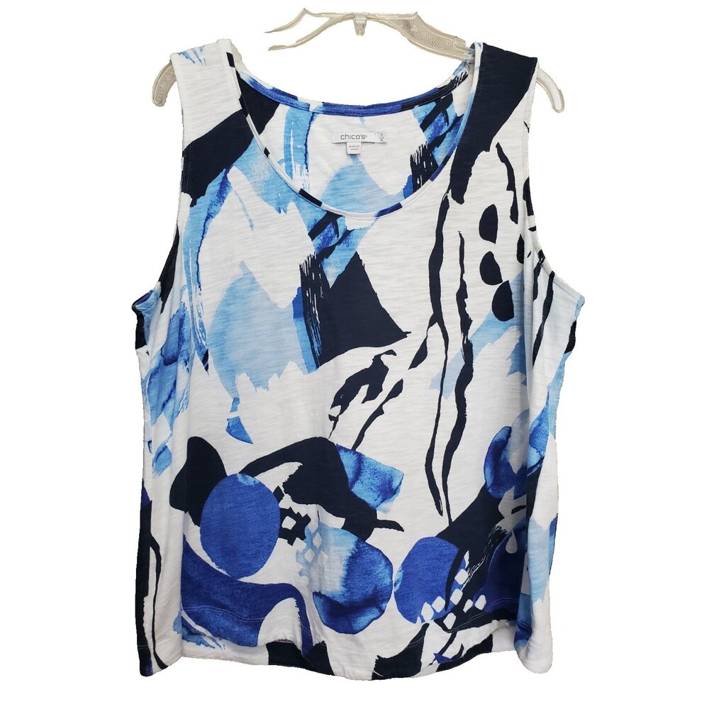 Chico's Slub Knit Scoop Neck Artsy Abstract Print Sleeveless Top Size 3 (XL)